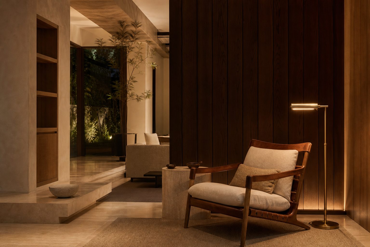 Warm evening interior with brass lighting by CRÆFT & Co